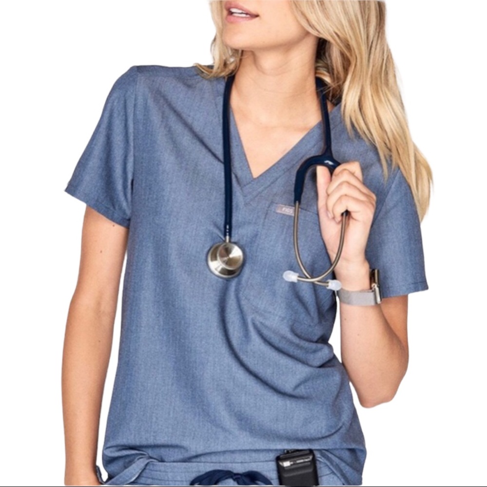 FIGS Scrub Top Catarina Heather Denim Limited Edition Women’s Size XL